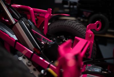 pink power chair closeup