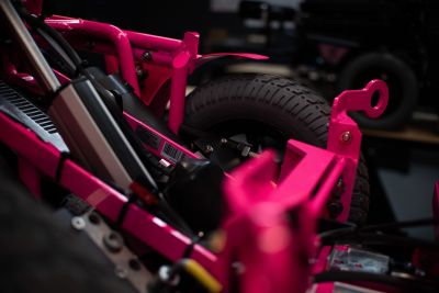 pink power chair closeup